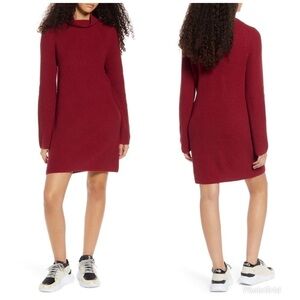BP Mock Neck Long Sleeve Sweater Dress Red Rumba
